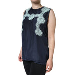 Dolce & Gabbana Blue Floral Lace Silk Sleeveless Tank Top