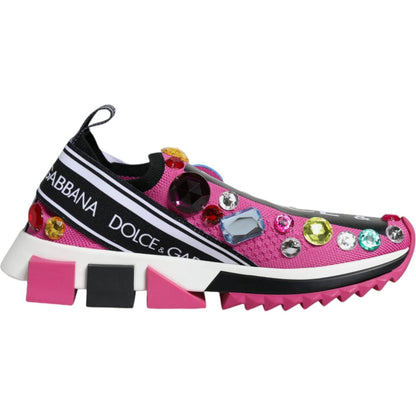 Dolce & Gabbana Pink Sorrento Crystals Low Top Sneakers Shoes