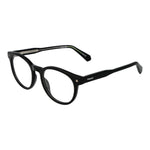 Polaroid Black Unisex Glasses Frame in eco acetate, full-rim round style, size 50-19-145, with demo lenses.
