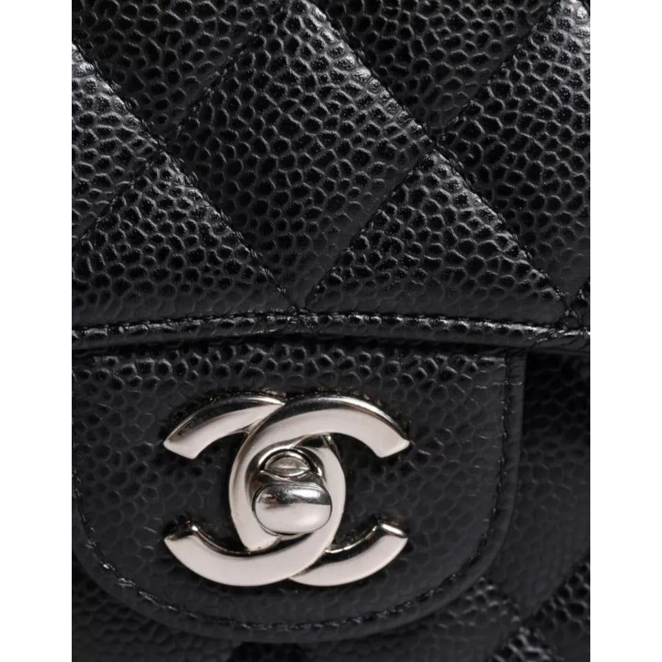 Chanel Black Caviar Medium Classic Double Flap Shoulder Quilted Silver Bag cha187