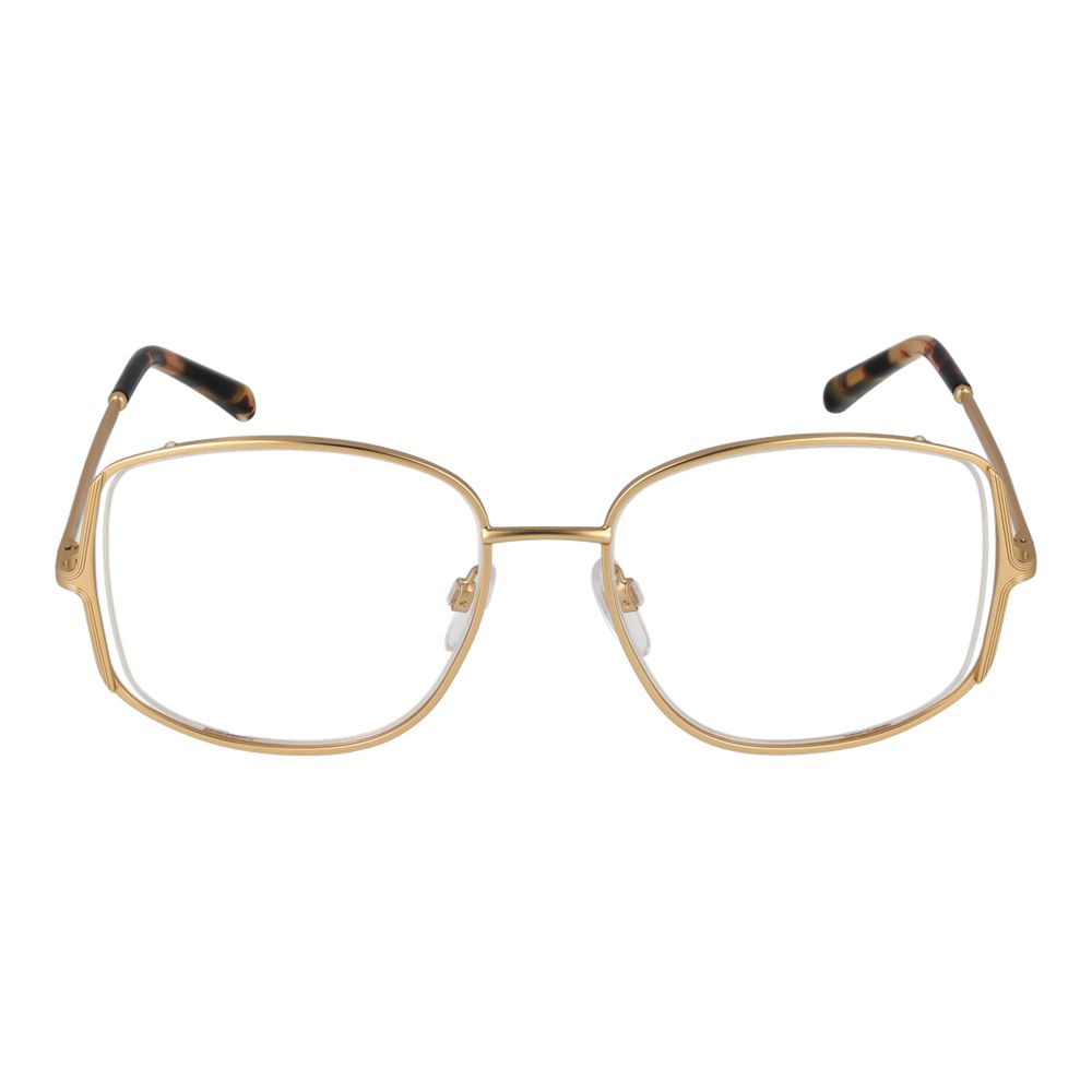 Maje Gold Women Glasses Frame, stainless steel full-rim with square style and demo lenses, includes branded case.