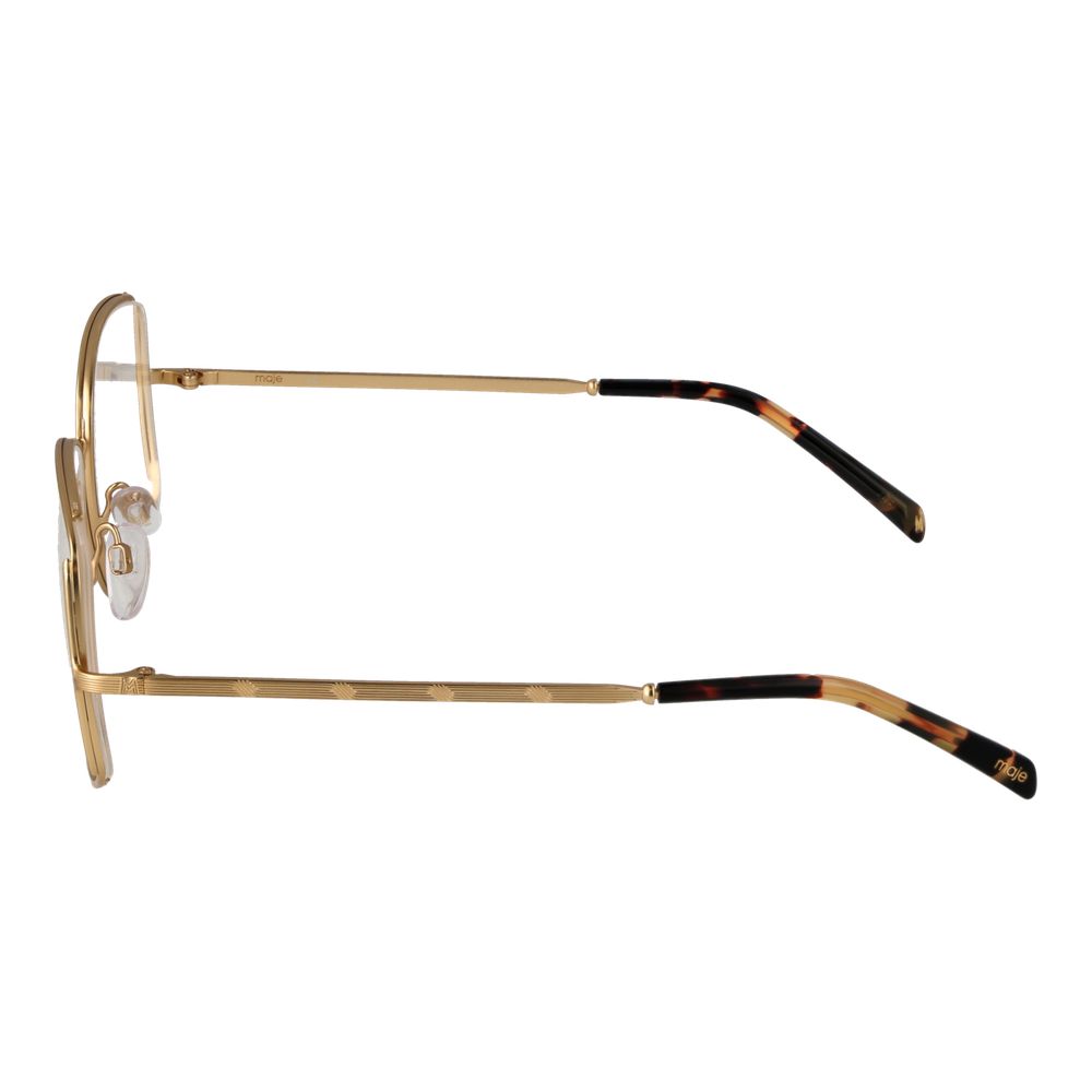 Side view of Maje Gold Women Glasses Frame with full-rim stainless steel design, showcasing gold color and tortoiseshell temples.