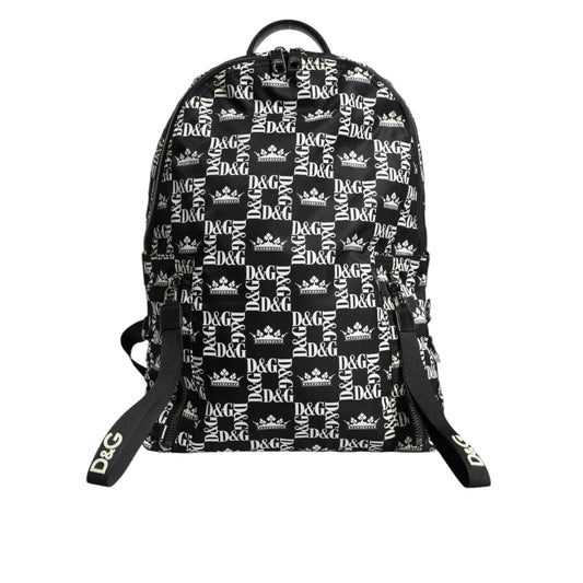 Dolce & Gabbana Black White DG Crown Logo Nylon Backpack Bag BAG4119