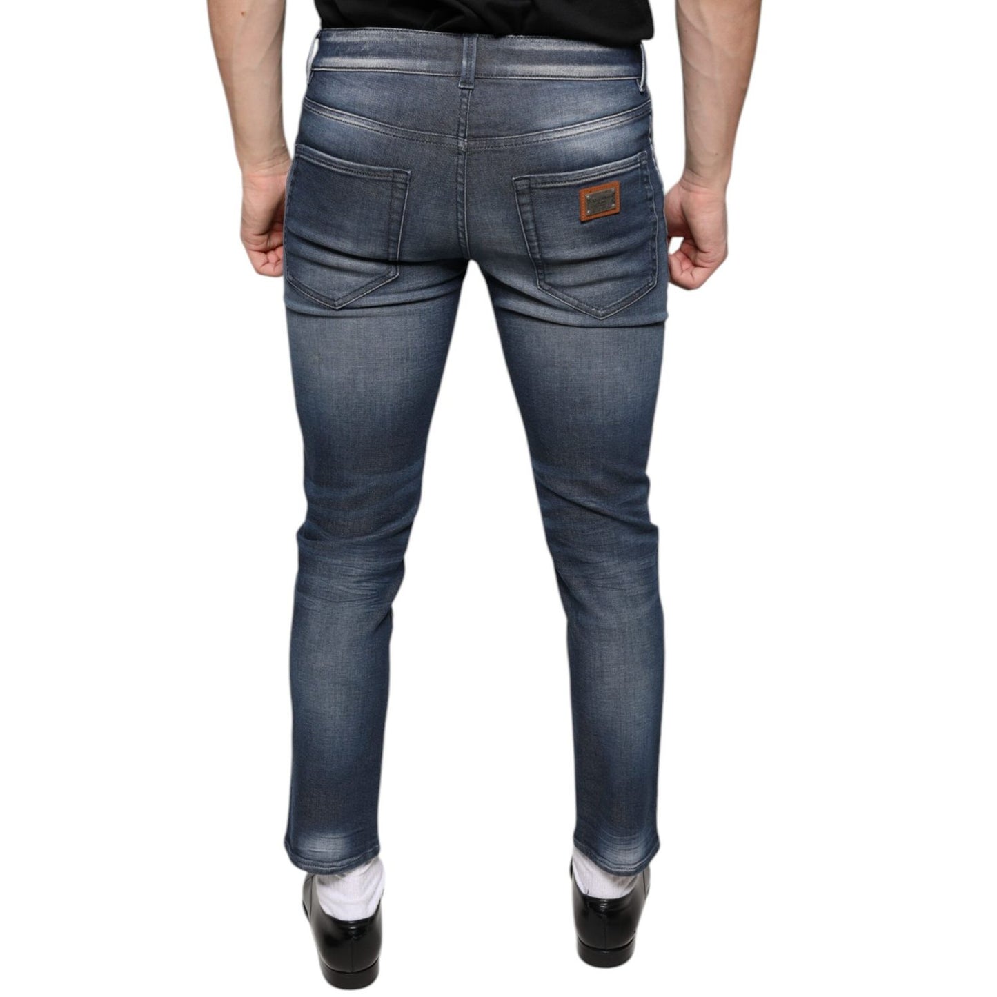 Dolce & Gabbana Dark Blue Washed Cotton Skinny Denim Jeans