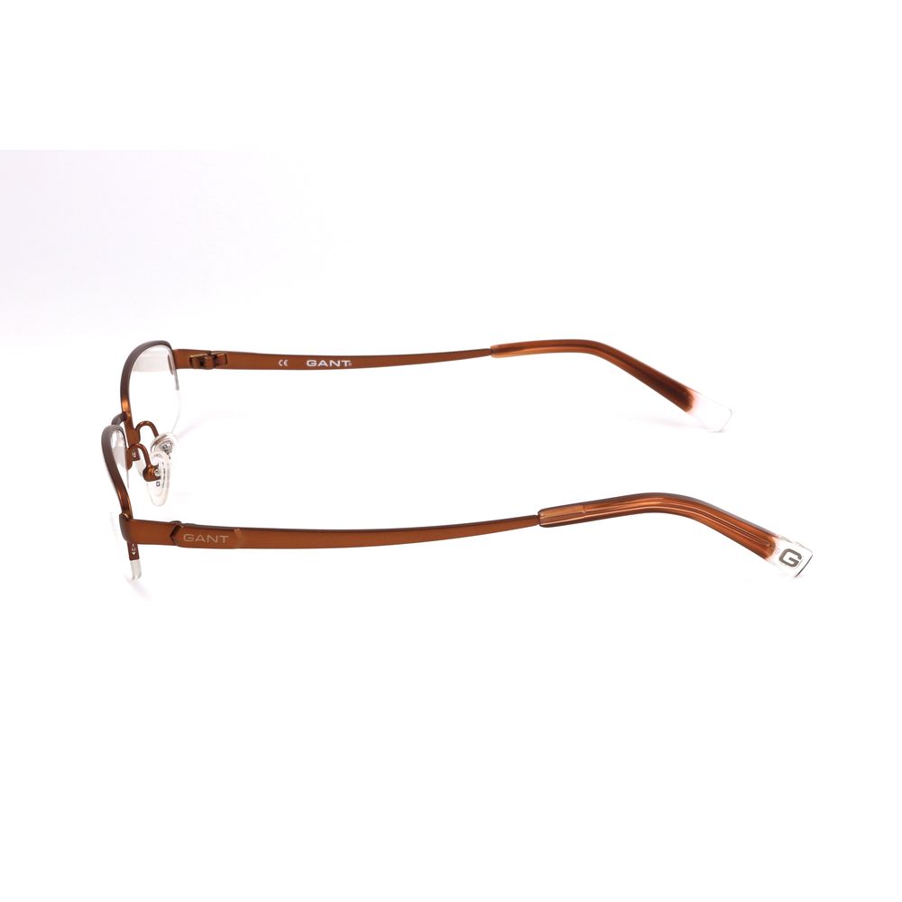 Side view of Gant Brown Plastic Frames, unisex eyewear measuring 50/16/135 mm, showcasing sleek brown plastic temples.