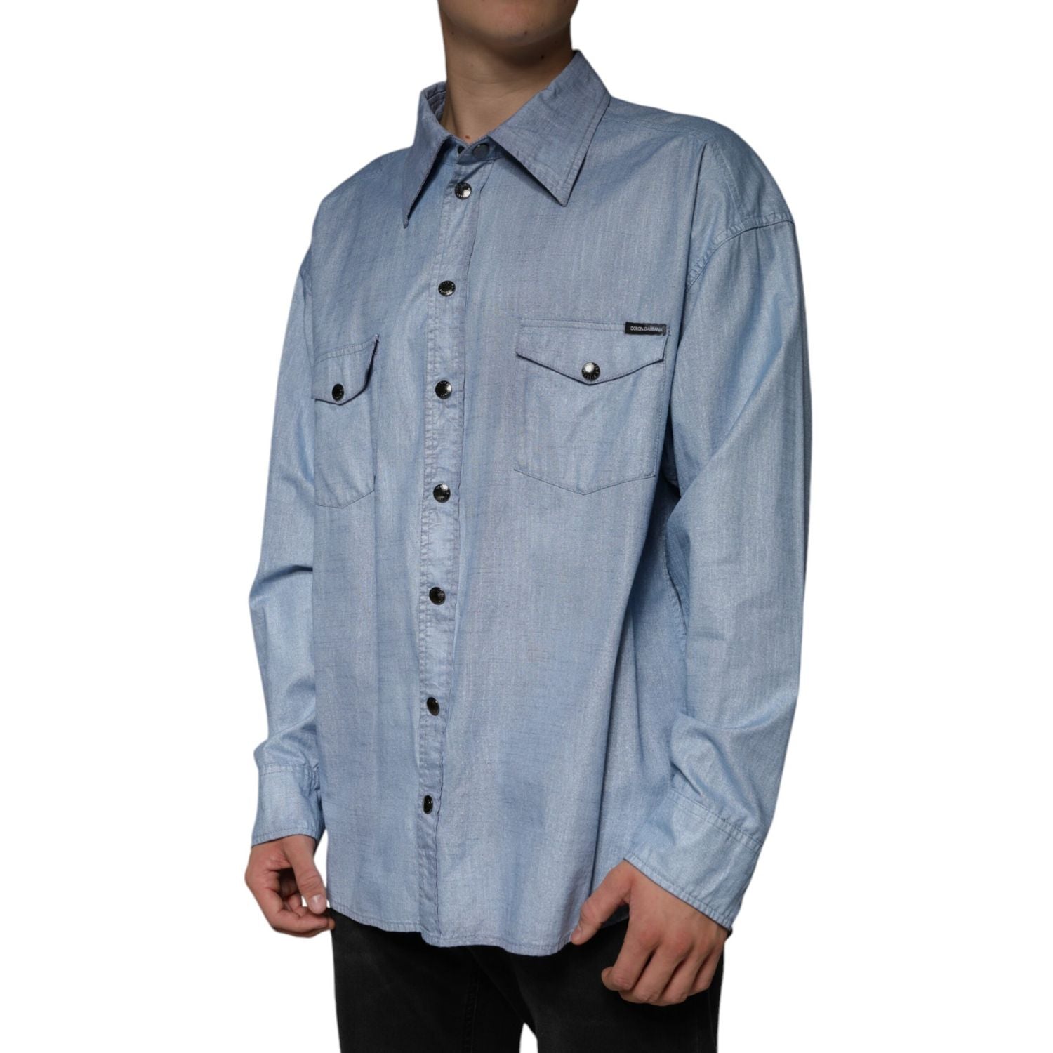 Dolce & Gabbana Light Blue Cotton Button Down Casual Shirt