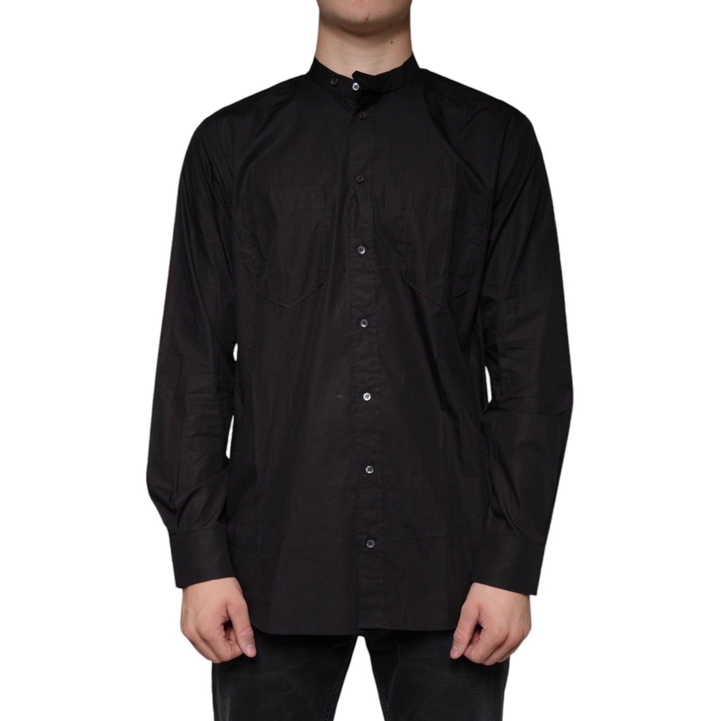 Dolce & Gabbana Black Cotton Button Down Men Casual Shirt