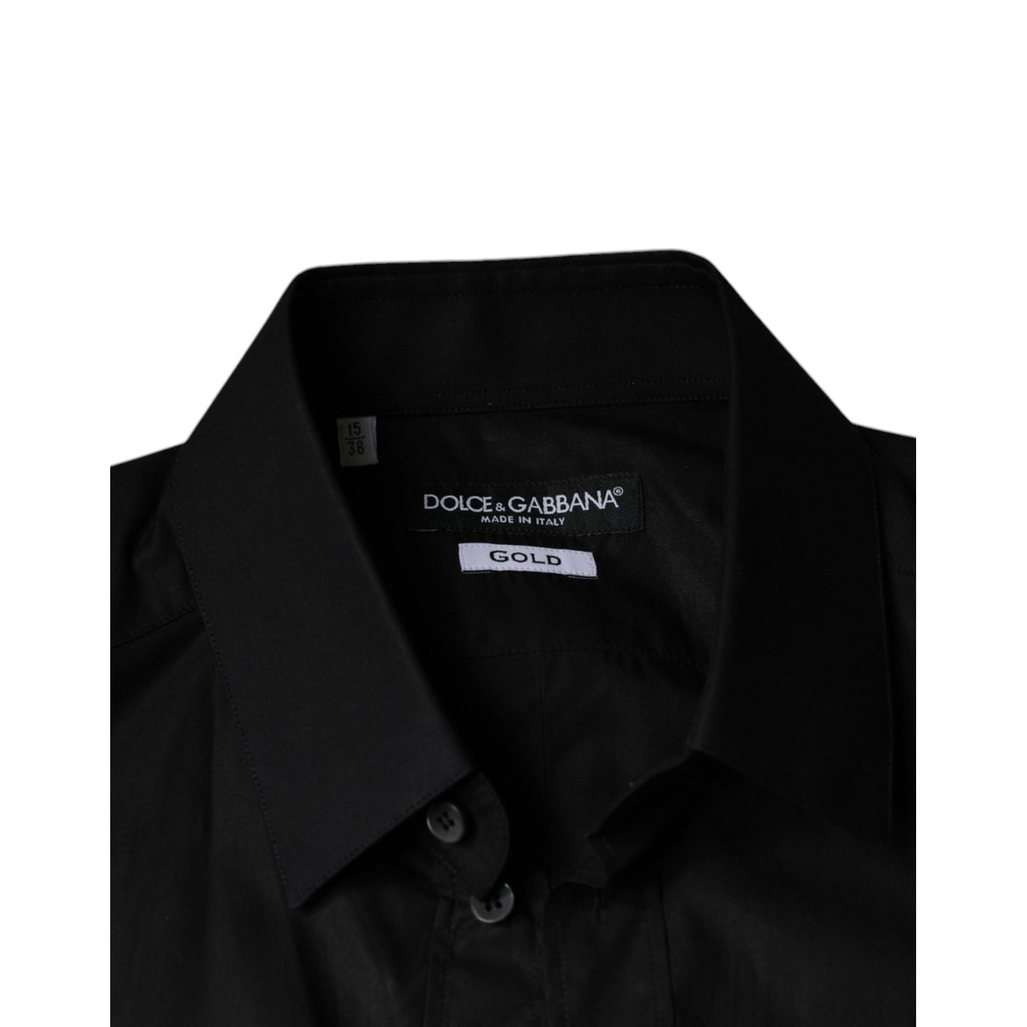 Dolce & Gabbana Black Cotton Stretch Dress GOLD Formal Shirt
