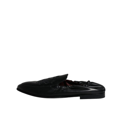 Dolce & Gabbana Black Logo Embroidered Leather Loafer Men Dress Shoes
