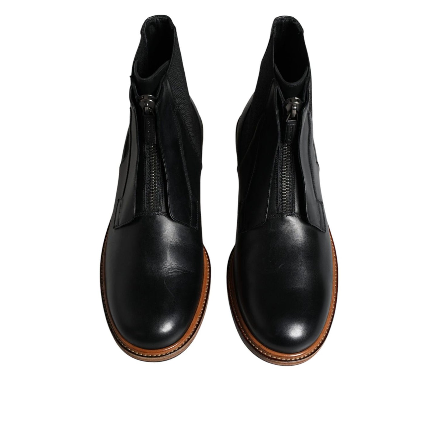 Dolce & Gabbana Black Leather Chelsea Mid Calf Men Boots Shoes