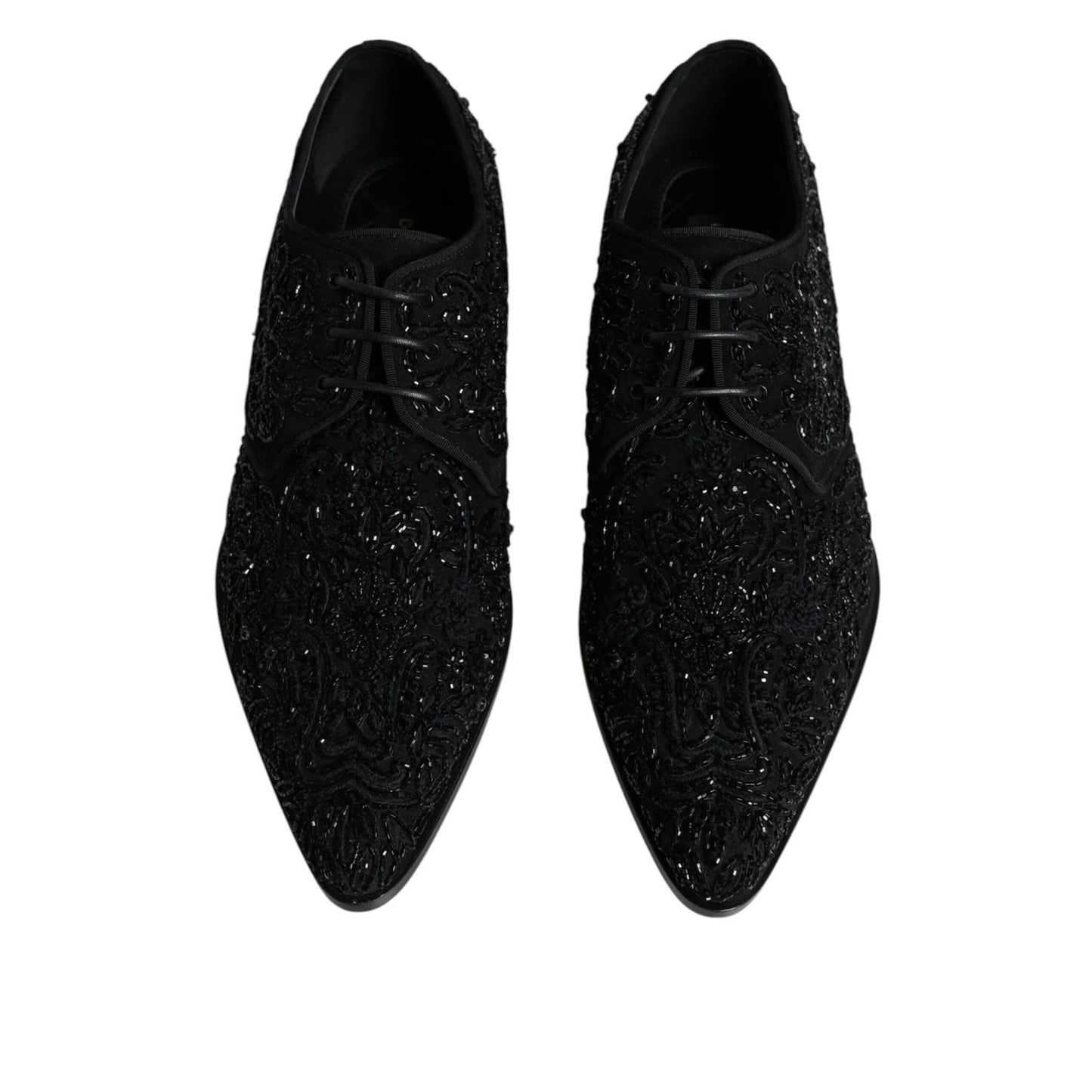 Dolce & Gabbana Black Embellished Suede Derby Formal Shoes