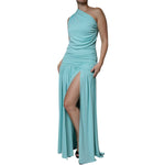 Christian Pellizzari Light Blue Jersey Long Drape One Shoulder Dress