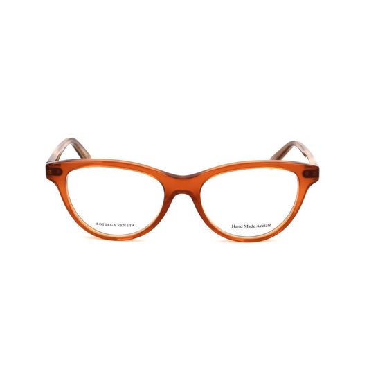 Bottega Veneta Brown Acetate Frames for women, featuring stylish design and high-quality acetate material in brown and beige colors.