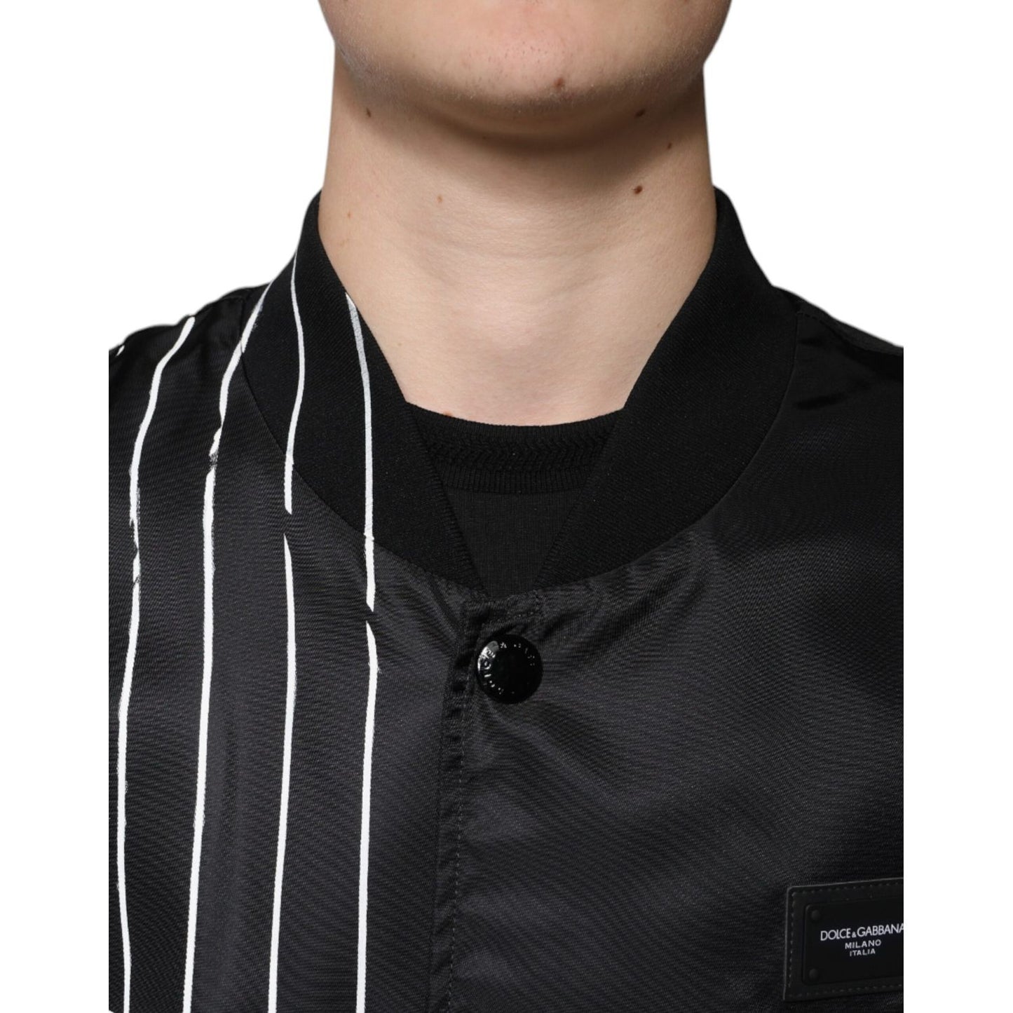 Dolce & Gabbana Black Polka Dot Stripe Nylon Bomber Jacket