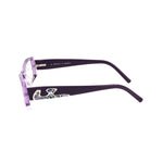 Side view of Emilio Pucci Purple Plastic Frames with lilac accents, showcasing EP2648516 design and stylish temple detail.
