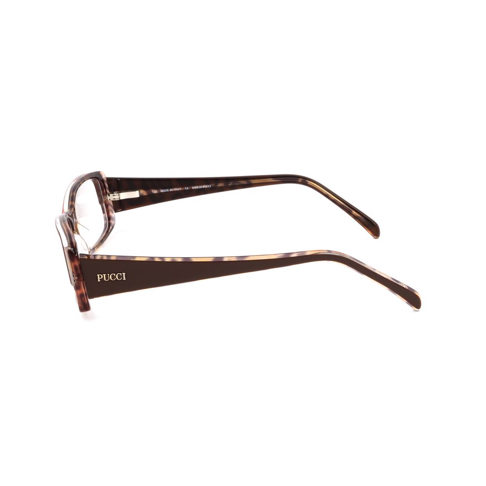 Side view of Emilio Pucci Brown Plastic Frames with chocolate color, plastic material, and dimensions 50/15/135mm.