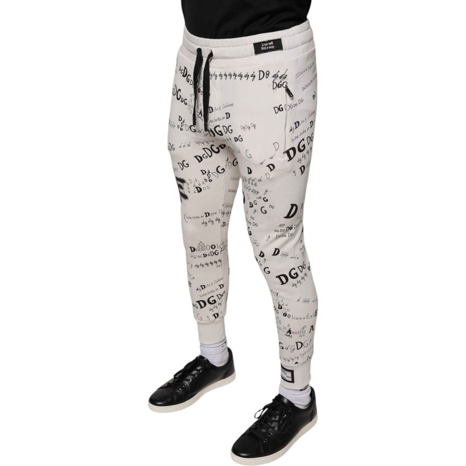 Dolce & Gabbana White Printed Cotton Jogger Sweatpants Pants