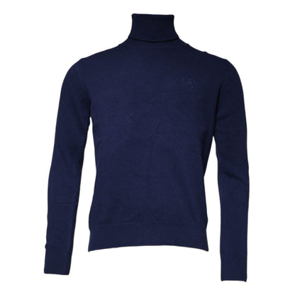 Dolce & Gabbana Blue Wool Knit Turtleneck Pullover Sweater