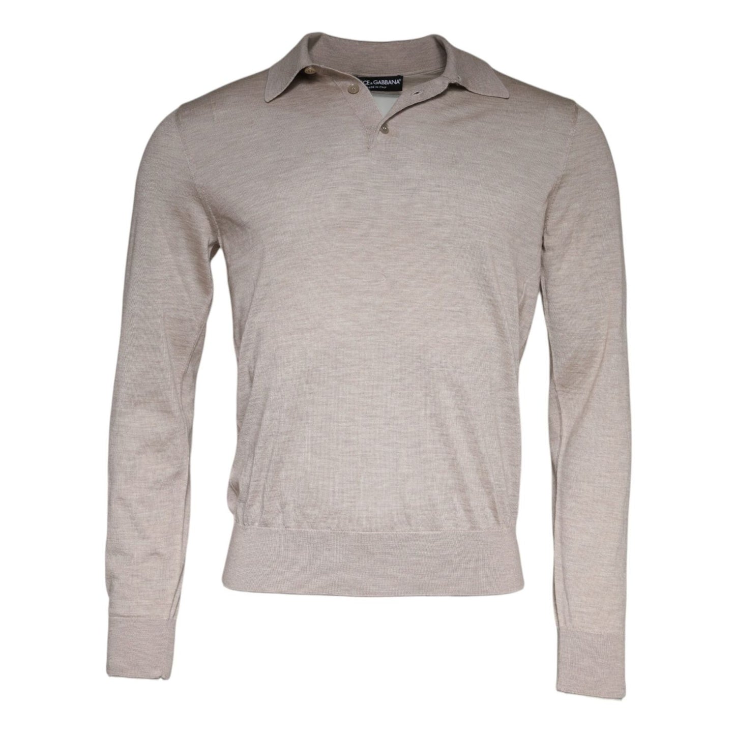 Dolce & Gabbana Beige Cashmere Knit Collared Pullover Sweater