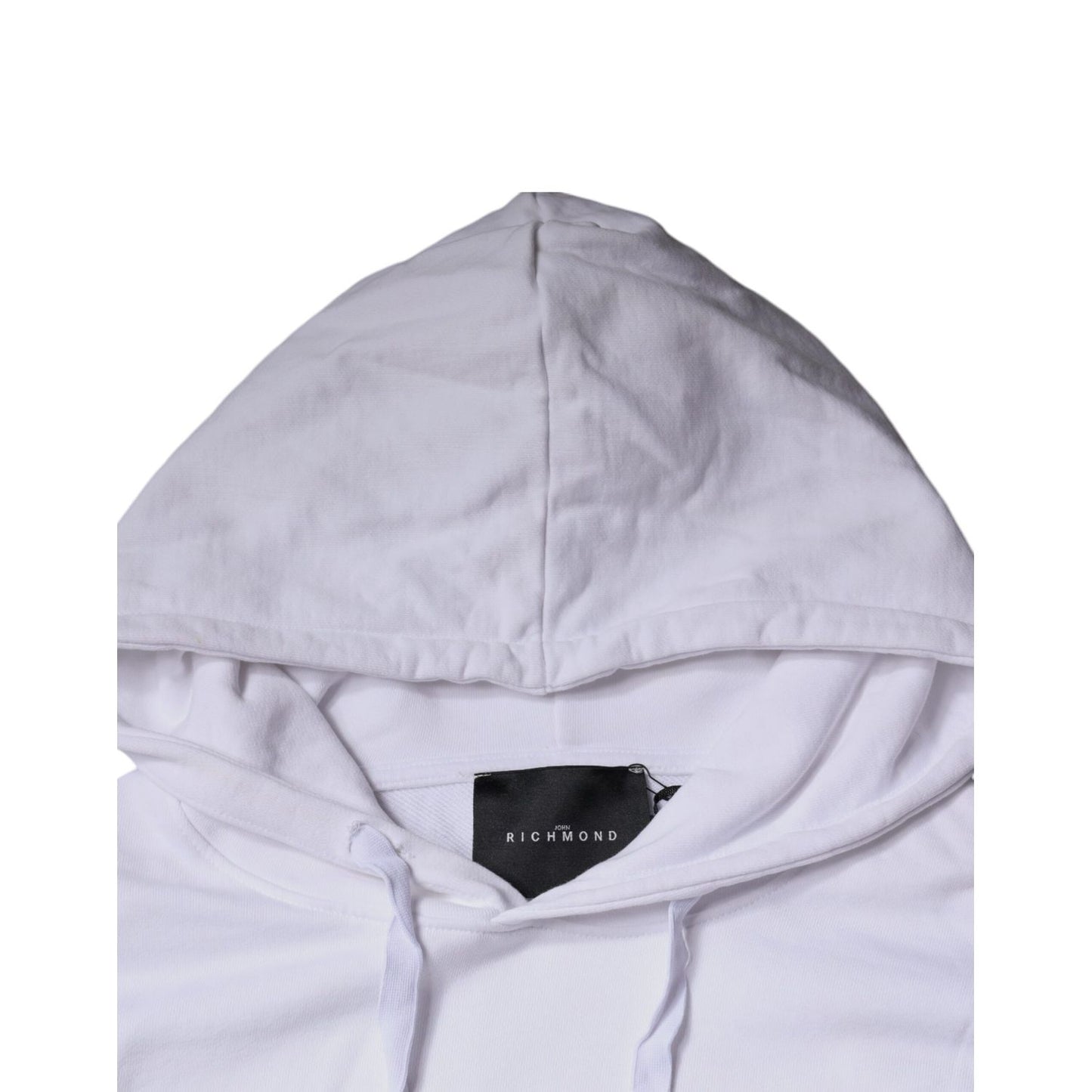 John Richmond White Logo Cotton Hooded Sweatshirt Sweater