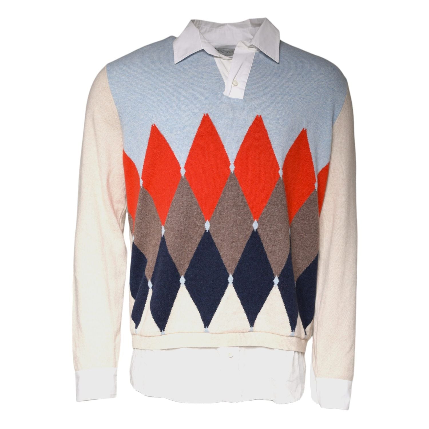 Ballantyne Multicolor Patterned Collared Long Sleeves Pullover Sweater