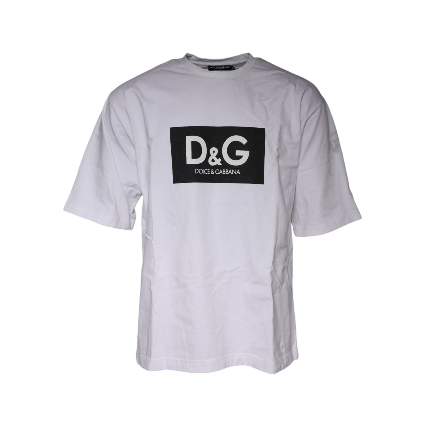 Dolce & Gabbana White Logo Print Cotton Crew Neck T-shirt