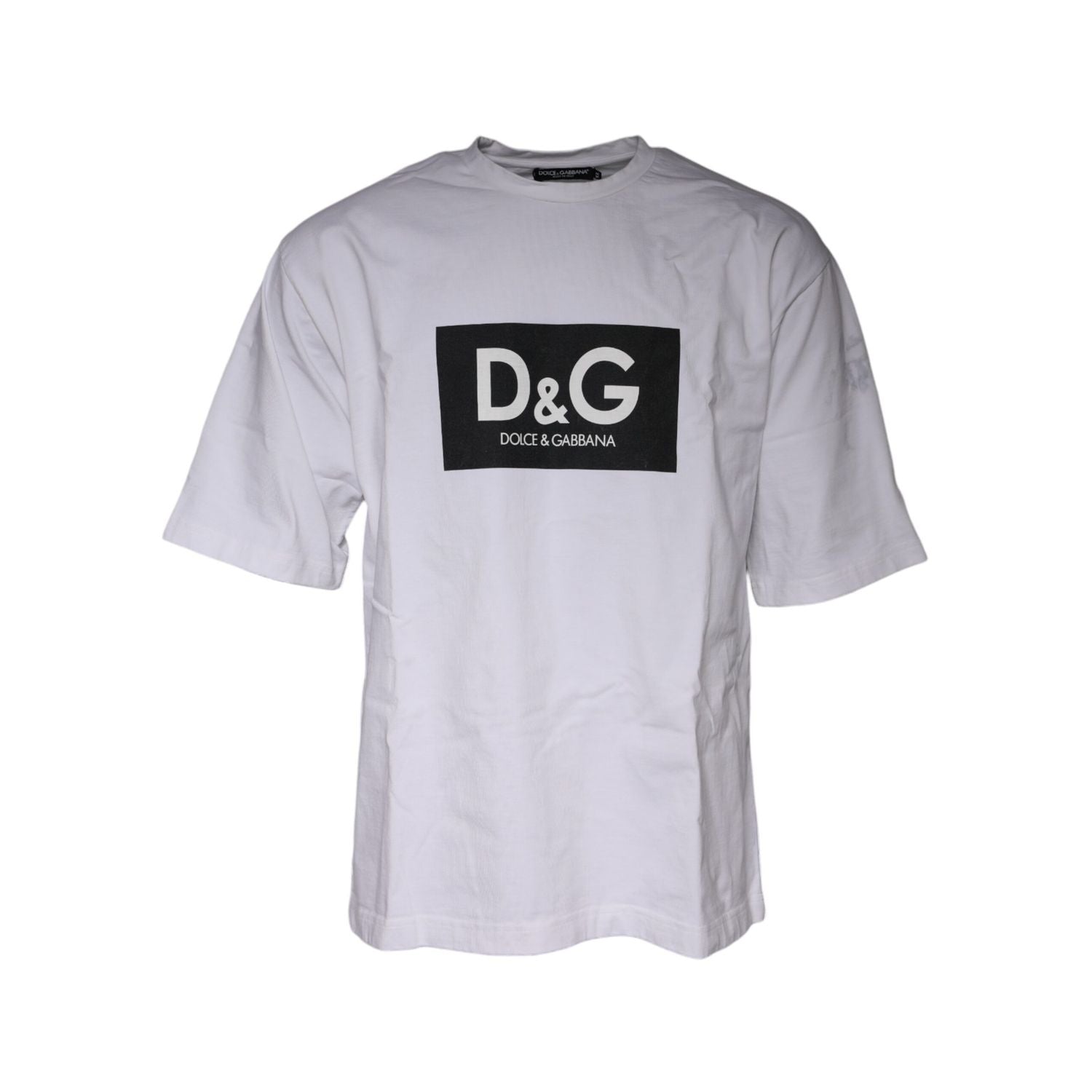 Dolce & Gabbana White Logo Print Cotton Crew Neck T-shirt
