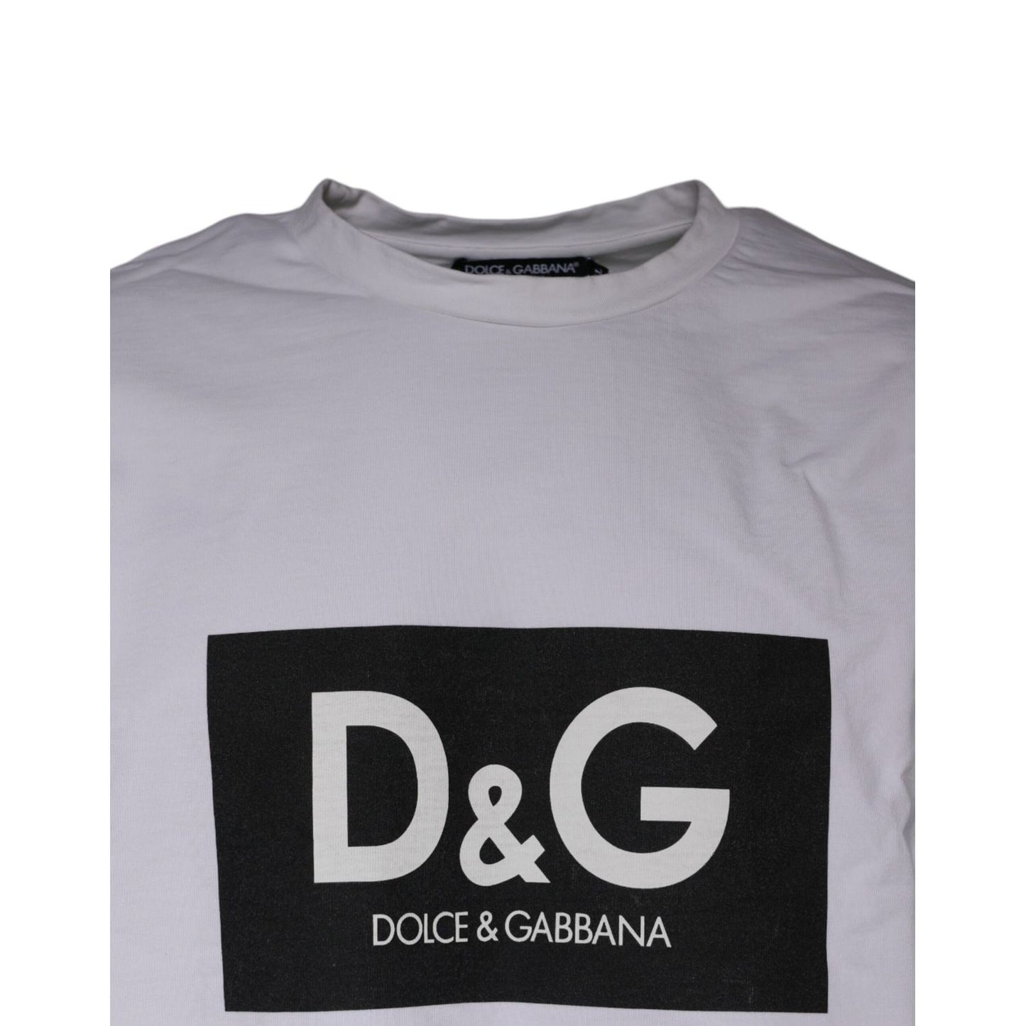 Dolce & Gabbana White Logo Print Cotton Crew Neck T-shirt