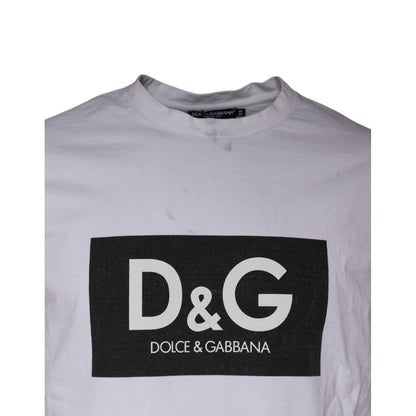 Dolce & Gabbana White Logo Print Cotton Crew Neck T-shirt