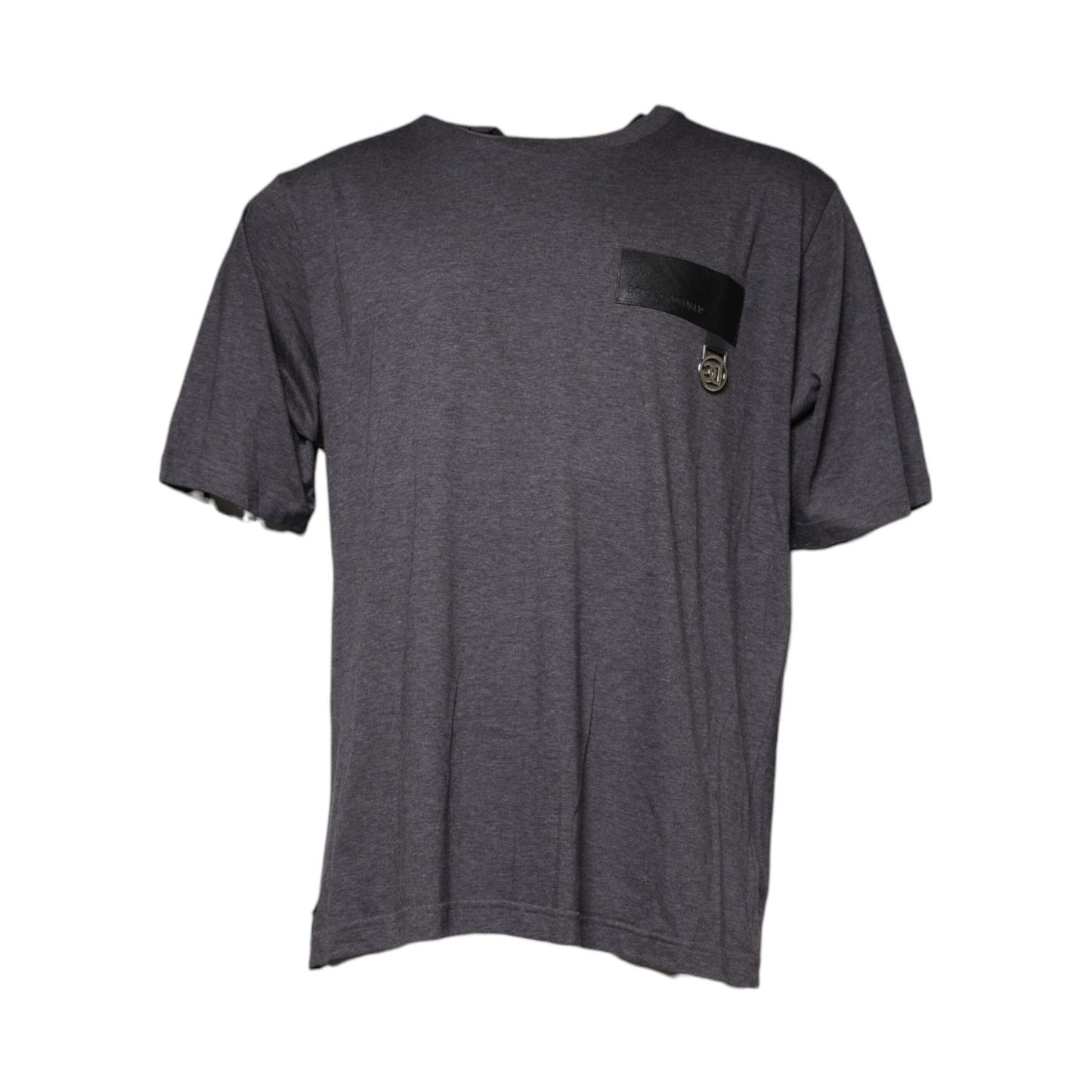 Dolce & Gabbana Gray Logo Patch Cotton Crew Neck T-shirt