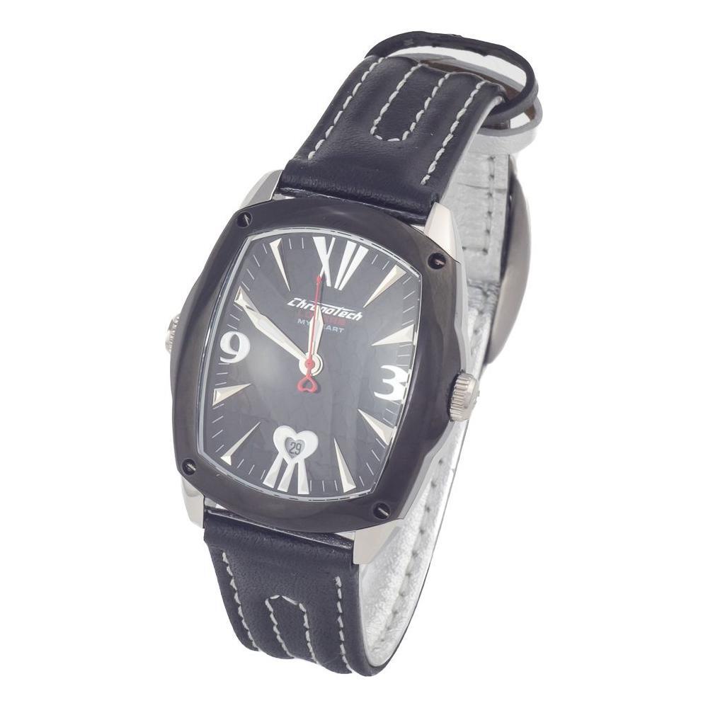 Chronotech Black Leather Dress Watch