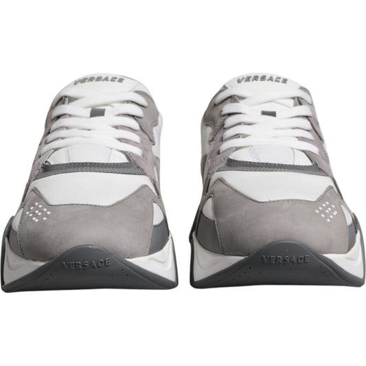Versace Grey Leather Neoprene Chunky Low Top Squalo Sneakers Shoes 1728,67345645728,EU43/US10,EU44/US11,Gray,Material: 60% CO 40% VL,Men,Men - Shoes,New with tags,Shoes,Sneakers - Men - Shoes,Versace Versace MV6390-43