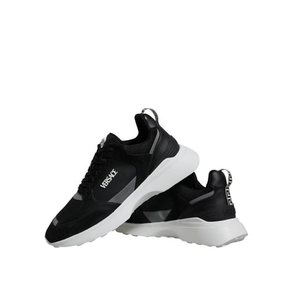 Versace Black Canvas Quad Fabric Medusa Low Top Sneaker Shoes