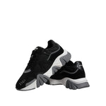 Versace Black Leather Neoprene Chunky Low Top Sneakers Squalo Shoes