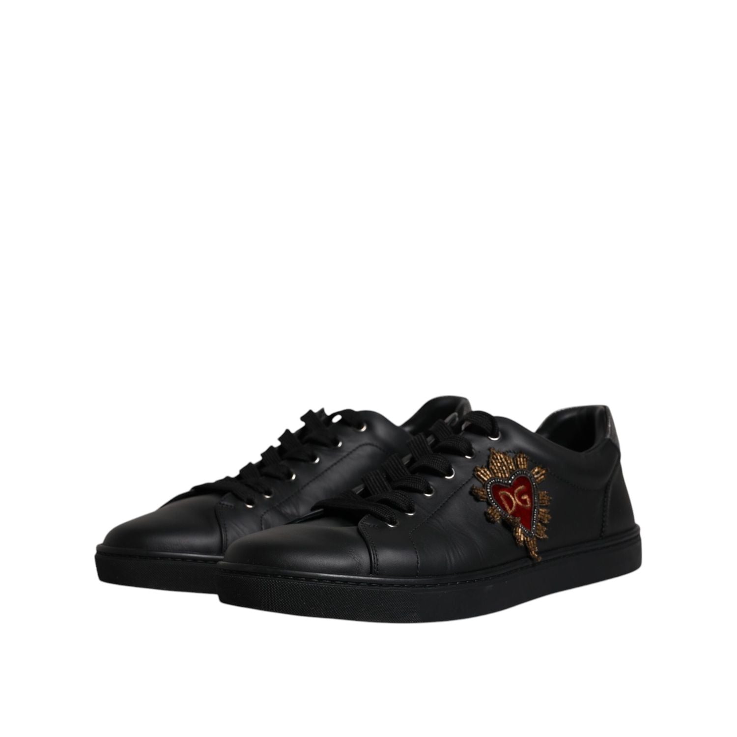 Dolce & Gabbana Black Leather London Heart Men Sneakers Shoes