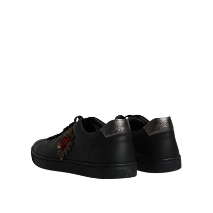 Dolce & Gabbana Black Leather London Heart Men Sneakers Shoes