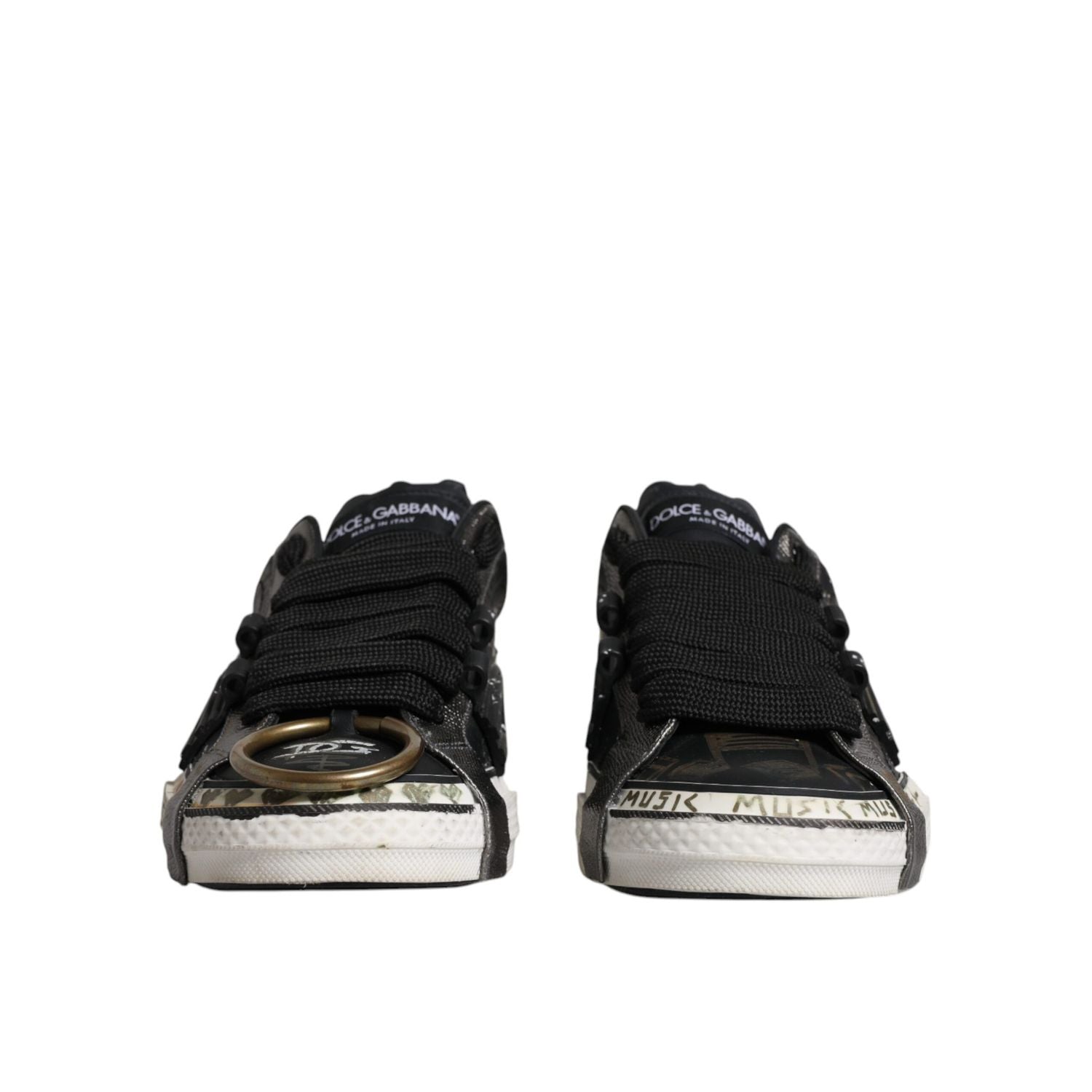 Dolce & Gabbana Black White Portofino Low Top Sneakers Shoes