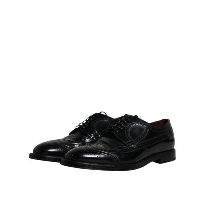 Dolce & Gabbana Black Leather Derby Wingtip Formal Shoes