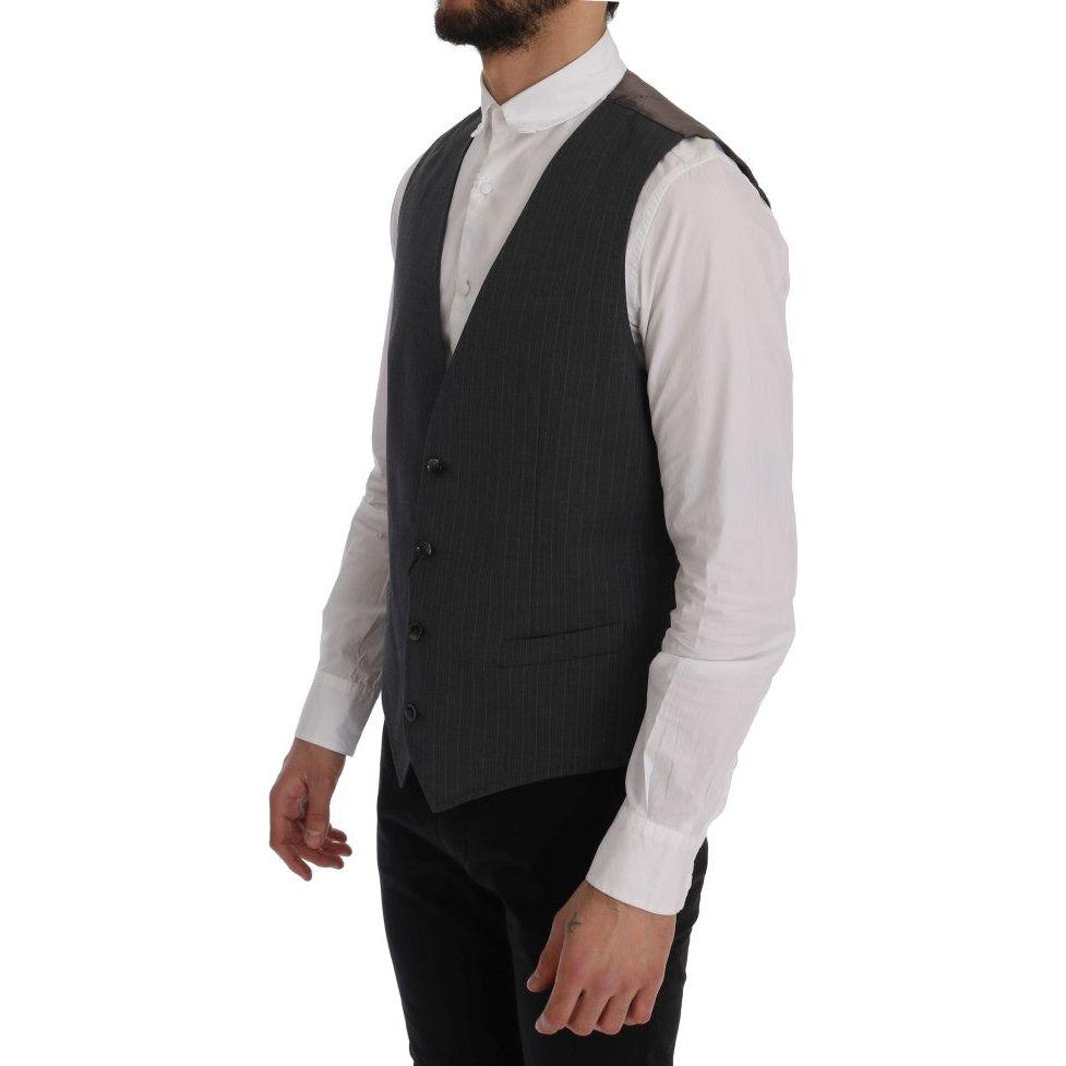 Dolce & Gabbana Gray STAFF Cotton Striped Vest SIG60345-1