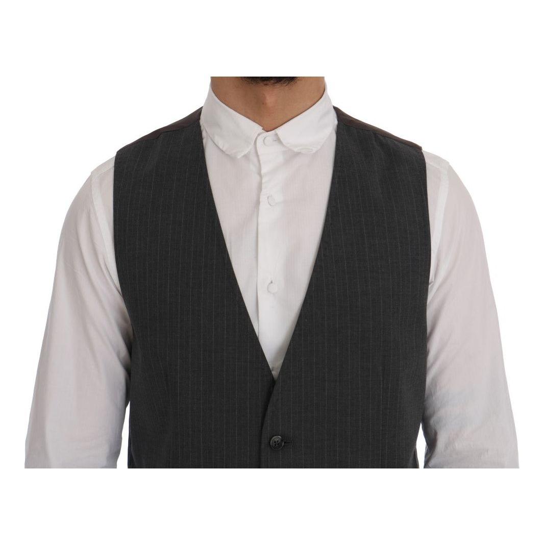 Dolce & Gabbana Gray STAFF Cotton Striped Vest SIG60345-1