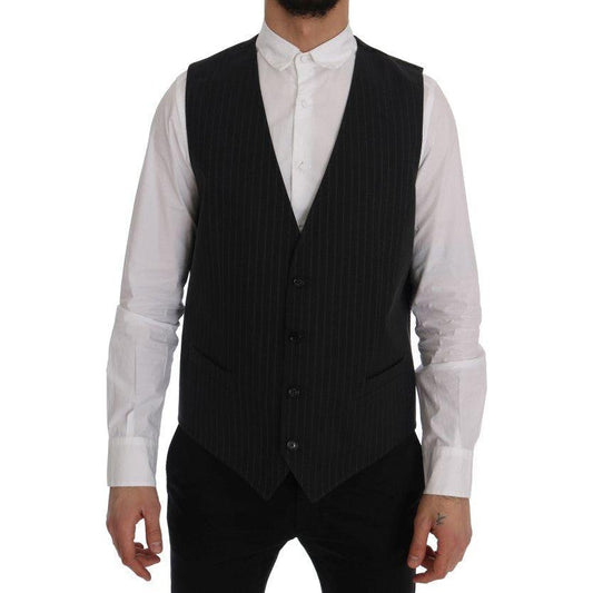 Dolce & Gabbana Gray STAFF Cotton Striped Vest SIG60356-1