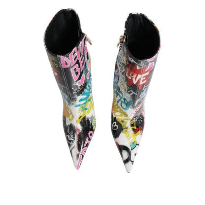Dolce & Gabbana Multicolor Graffiti Keira Mid Calf Boots Shoes
