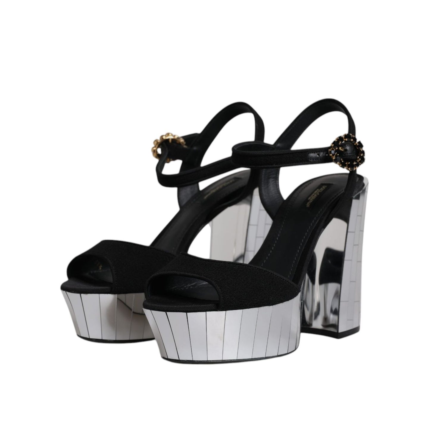 Dolce & Gabbana Black Mirror Heels Platform Sandals Shoes
