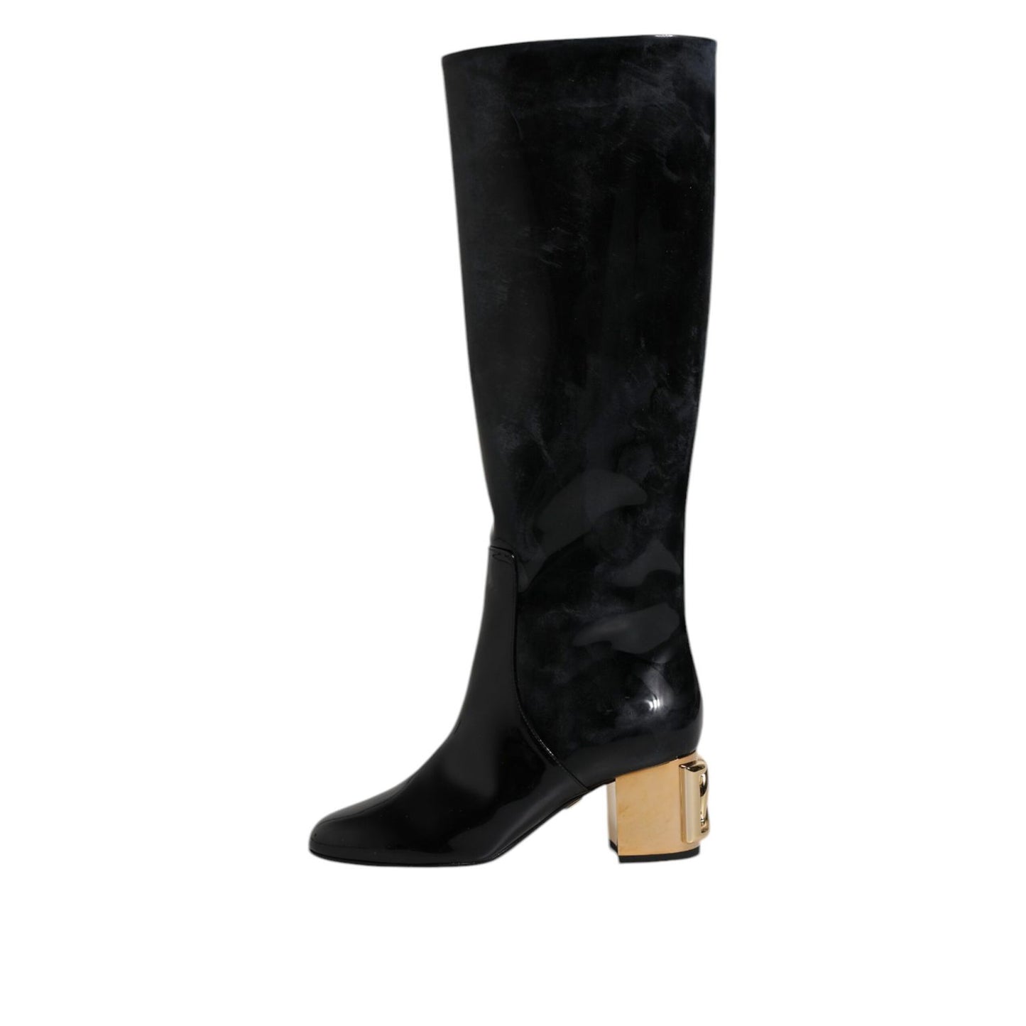 Dolce & Gabbana Black Patent Leather Vally High Boots Shoes