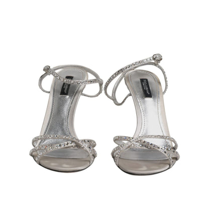 Dolce & Gabbana Silver Crystal Ankle Strap Sandals Shoes
