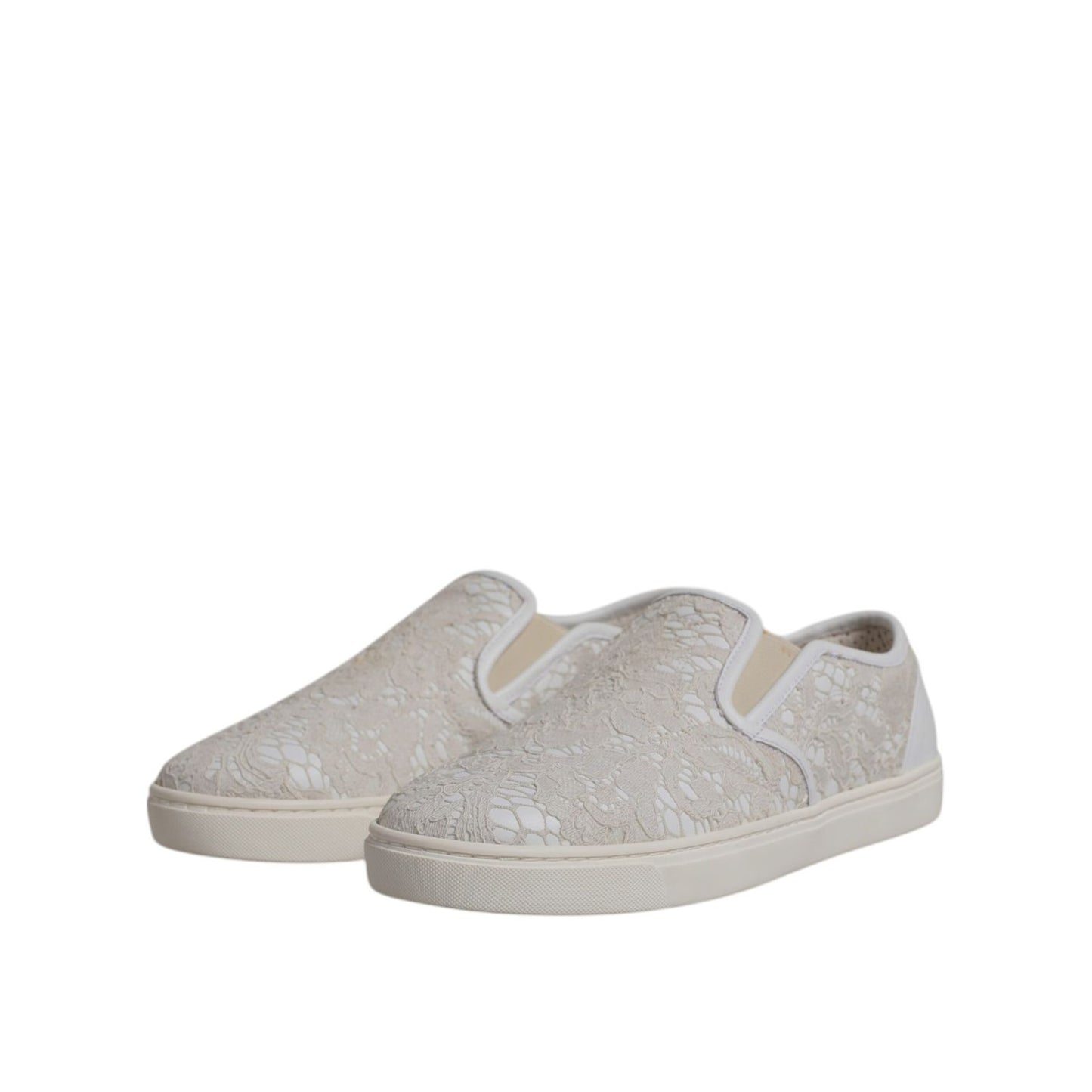 Dolce & Gabbana White Floral Lace Slip On Loafers Shoes