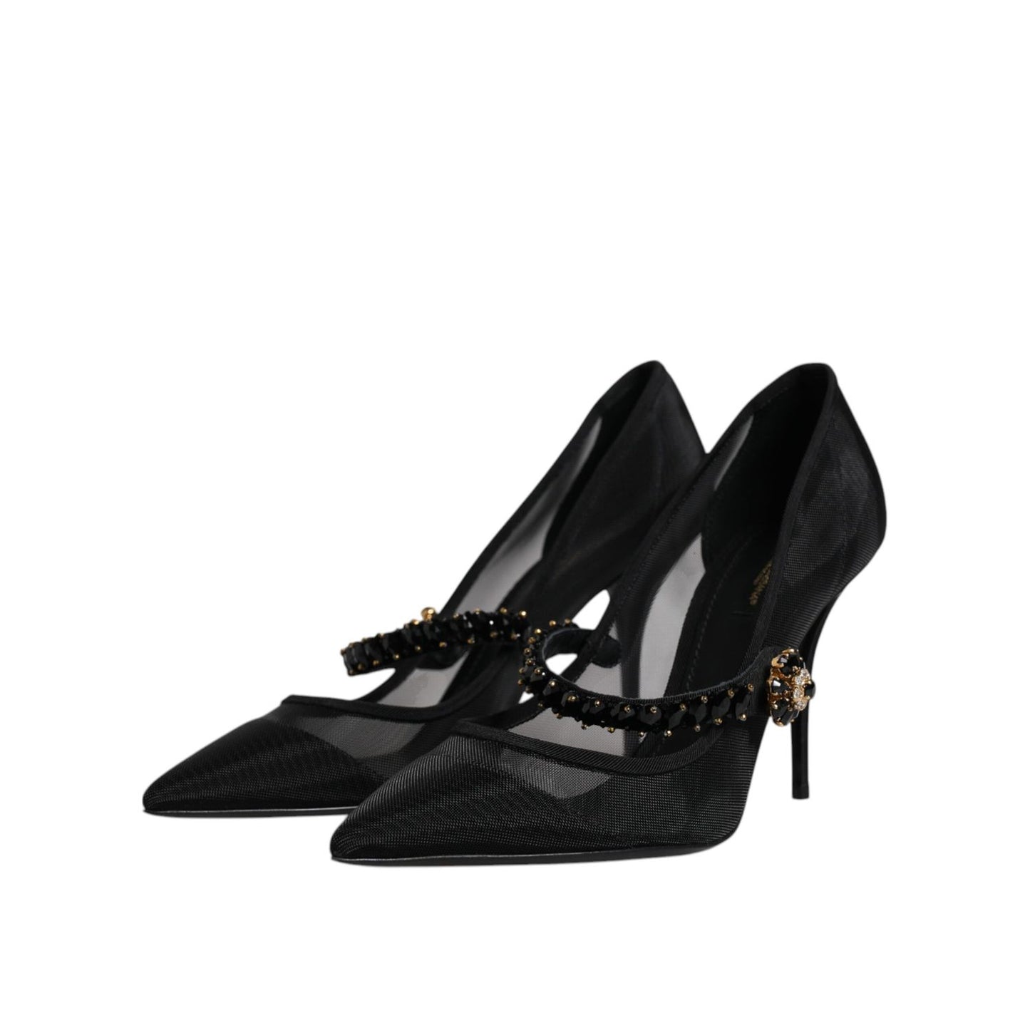 Dolce & Gabbana Black Mesh Mary Jane Crystal Heel Pump Shoes