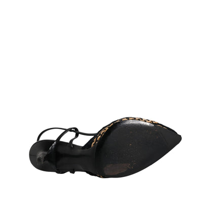 Dolce & Gabbana Black Brown Lace High Heels Slingback Shoes