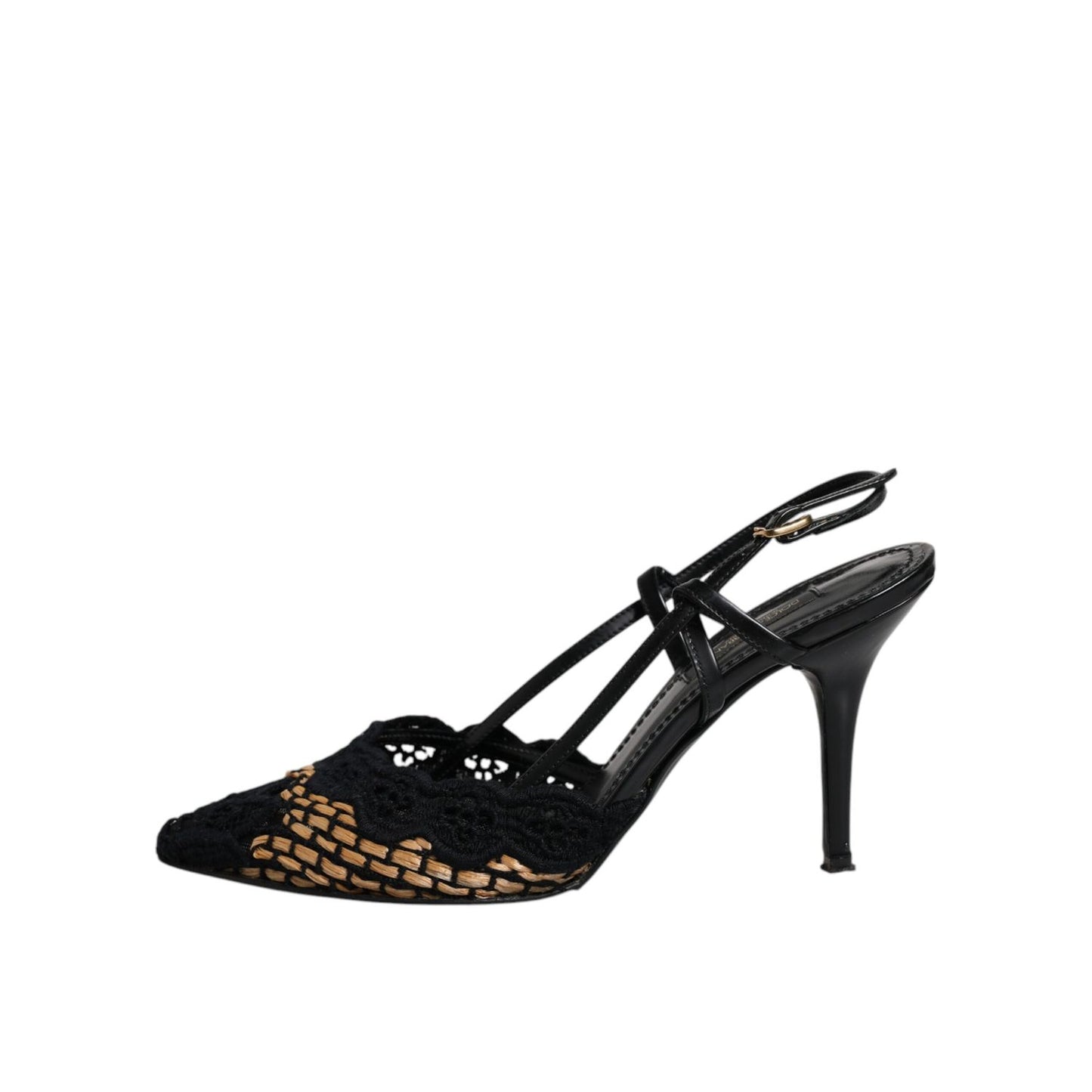 Dolce & Gabbana Black Brown Lace High Heels Slingback Shoes