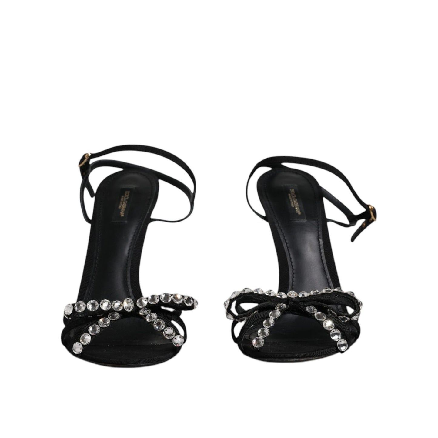 Dolce & Gabbana Black Leather Crystal Heels Sandals Shoes
